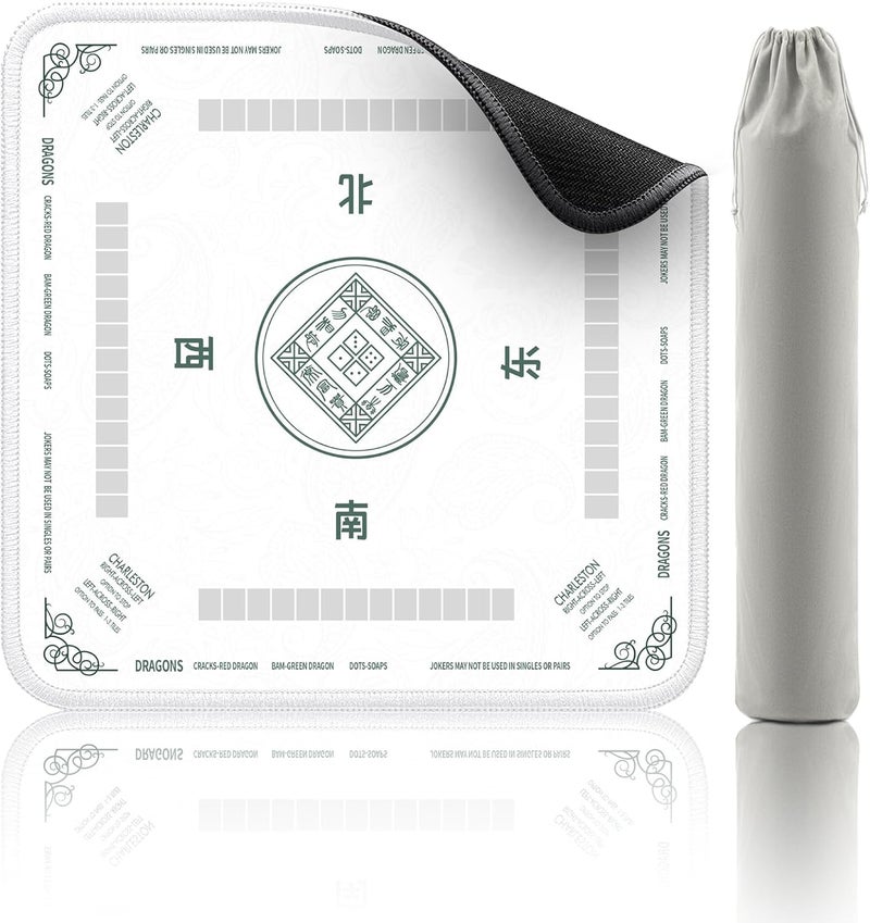 2F22E Mahjong Mat - Non-Slip Noise Reduction Gaming Mat 32.4x32.4 Inch for Mahjong/Poker/Board Games/Card Games/Dominoes (White) - Image 1